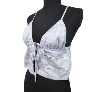 Edikted‎ Women's Light Blue Lace Trim Tie Front Cropped Cami Top